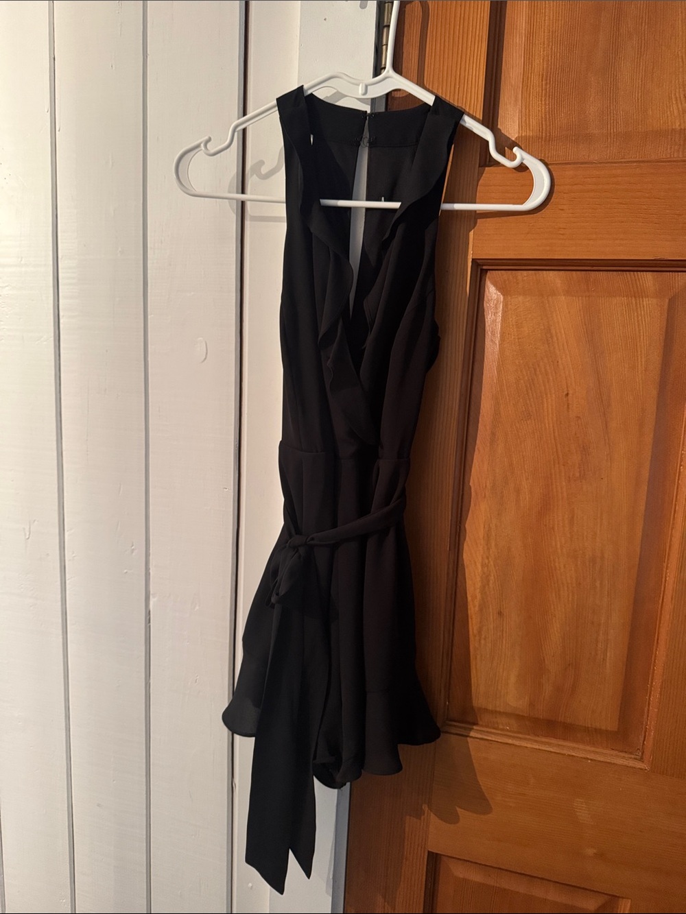 Black Sleeveless V-Neck Romper with Tie Waist